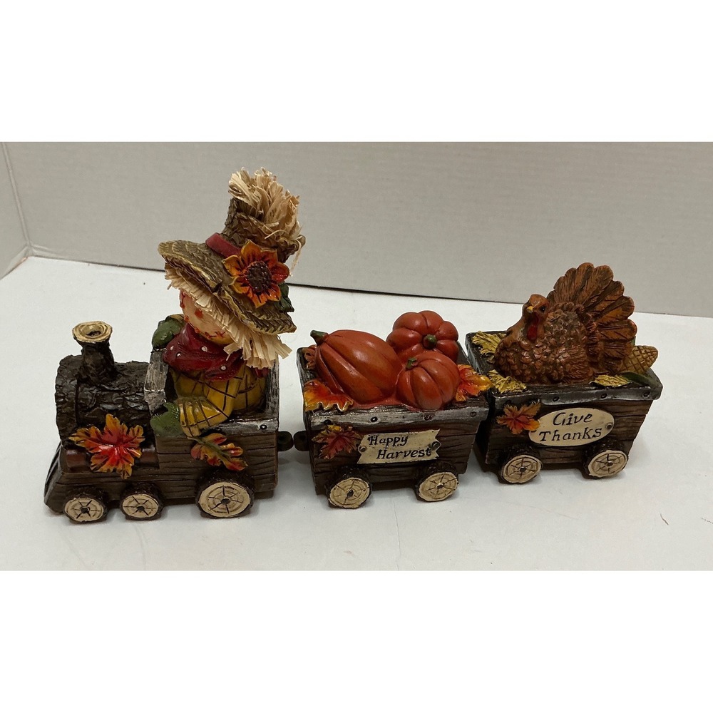 Unbranded Harvest‎ Train Set Scarecrow Pumpkin Turkey Thanksgiving Decor 11in